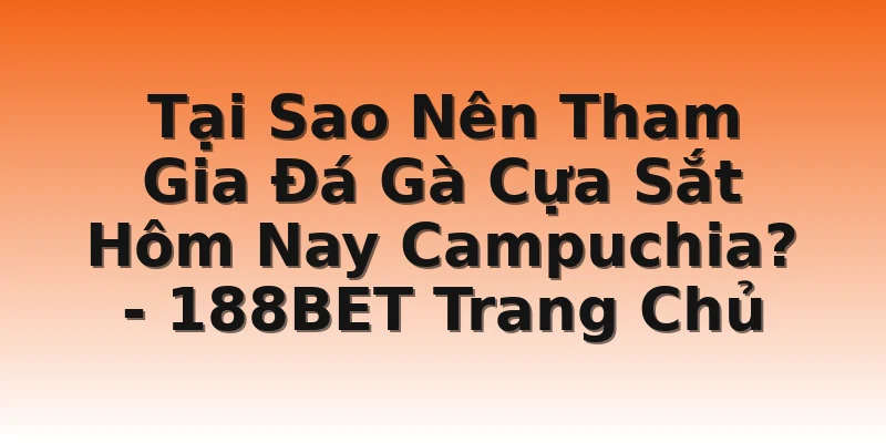 Tại Sao Nên Tham Gia Đá Gà Cựa Sắt Hôm Nay Campuchia? - 188BET Trang Chủ
